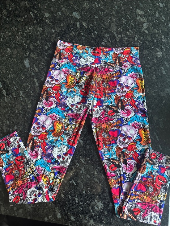 Pants - Ladies Multicolor Skull & Floral Print Leggings
